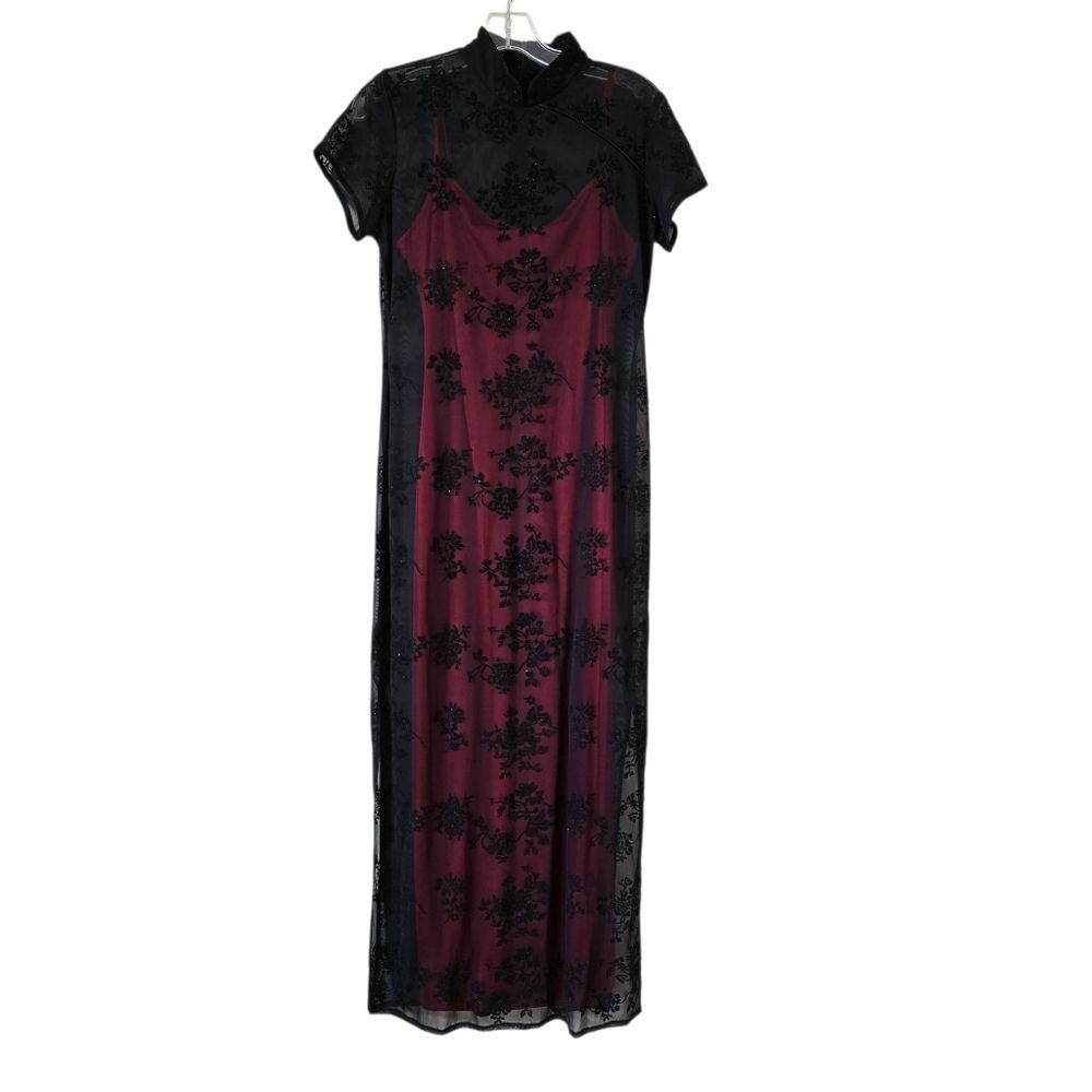ARIANA By RACHEl KAYE Elegant Black and Red Mesh Maxi Dress Size 8p Y2K Gothic